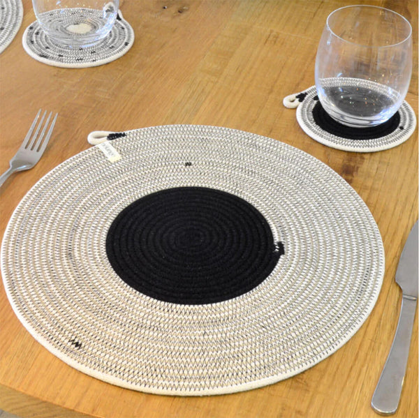 Mia Melange Placemat Ivory with Black