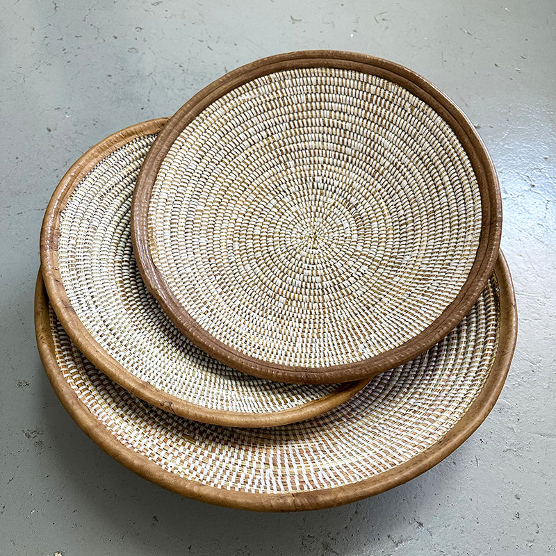 Senegalese Table Top Basket with Leather Trim