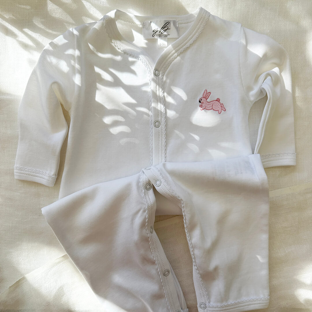 Pima Cotton Baby Onesie With Pink Bunny