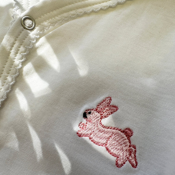 pima cotton baby onesie with pink bunny