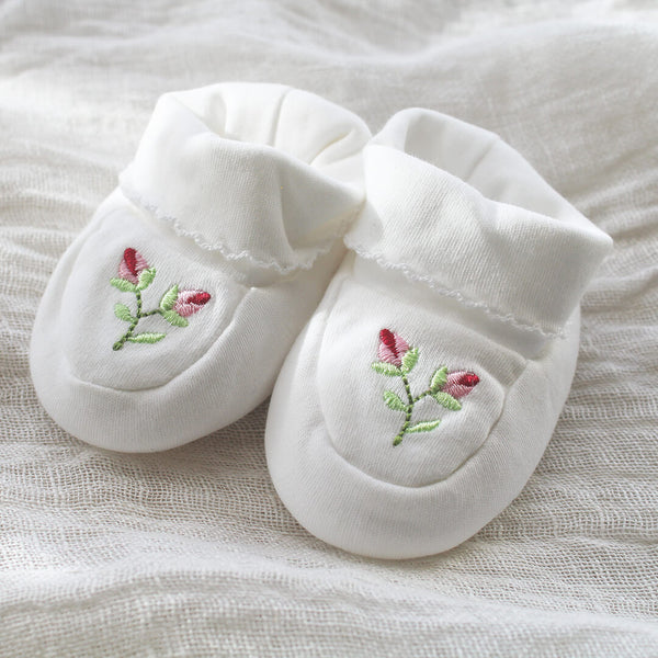  Pima Cotton Baby Booties with Rosebuds