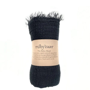 Rubyzaar Lightweight Organic Cotton Shawl - Black