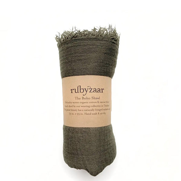 Rubyzaar Lightweight Organic Cotton Shawl - Army Green