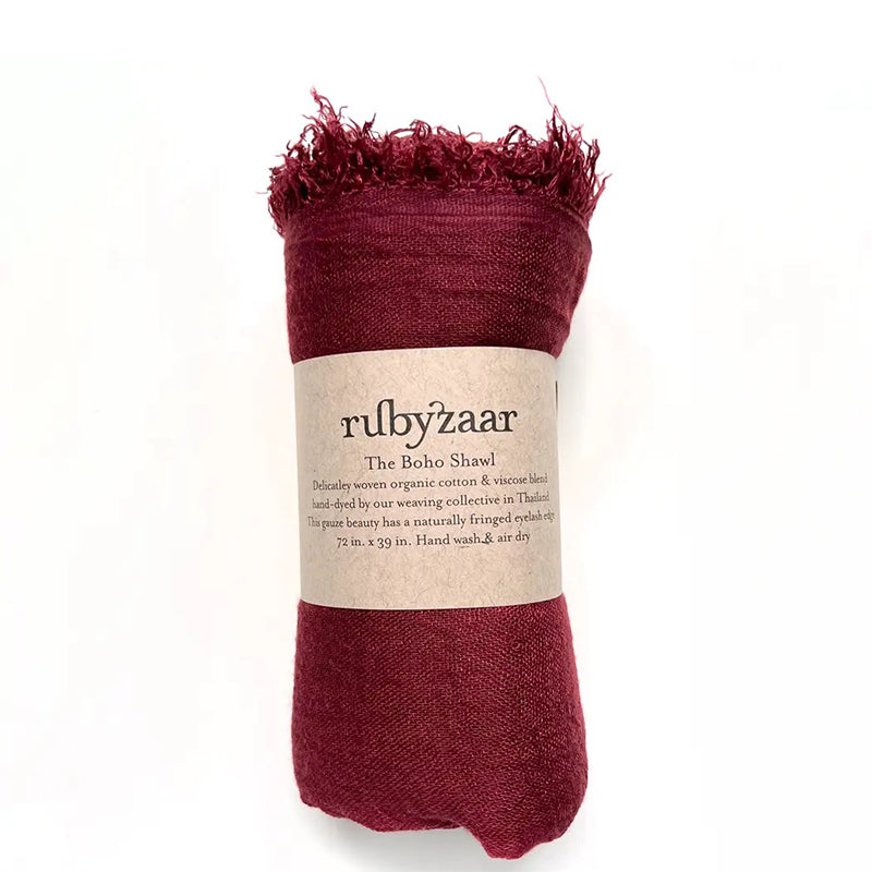 Rubyzaar Lightweight Organic Cotton Shawl- Oxblood