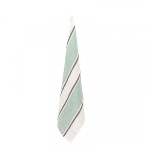 linen kitchen towel white with sea green and charcoal stripes