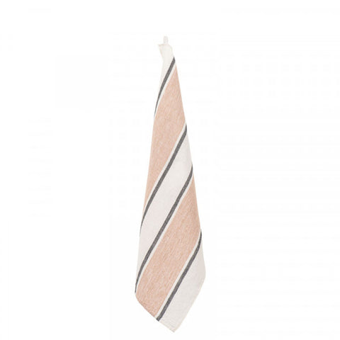 linen kitchen towel white with pink and charcoal stripes