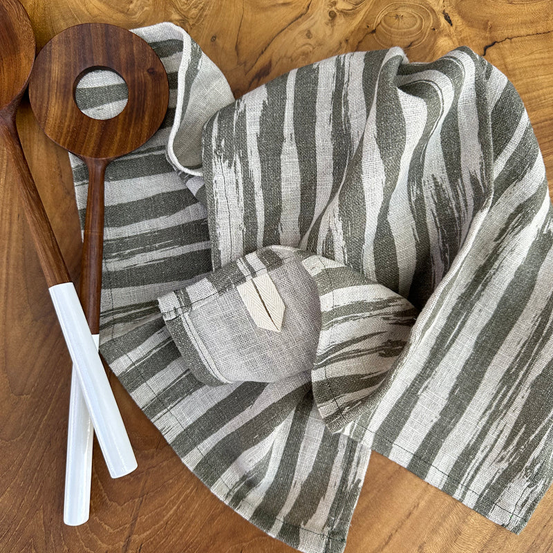 Stonewashed Linen Kitchen Towel Bamboo Stripe