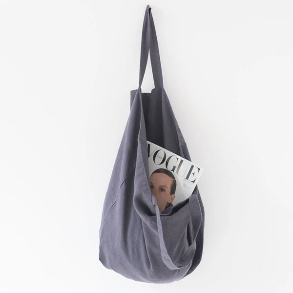 Charcoal Stone Washed Linen Shopping Bag