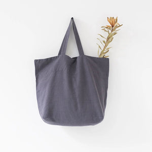 Charcoal Stone Washed Linen Shopping Bag