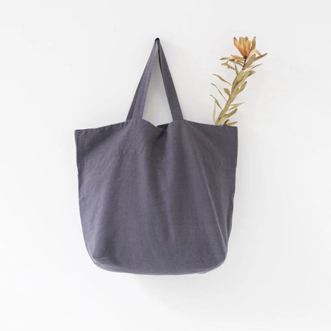 Linen Tales Charcoal Stone Washed Linen Shopping Bag