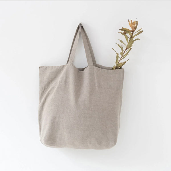 Natural Stone Washed Linen Shopping Bag