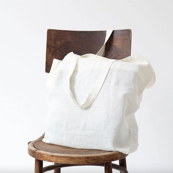 White Stone Washed Linen Shopping Bag