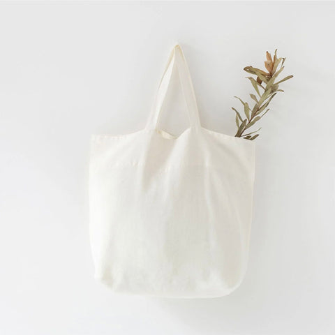 White Stone Washed Linen Shopping Bag