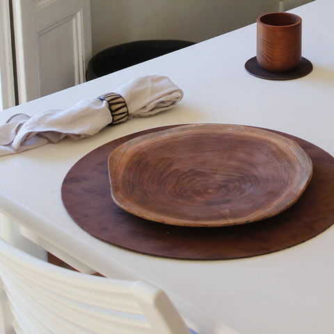 Vegan Leather Round Placemats Dark Brown