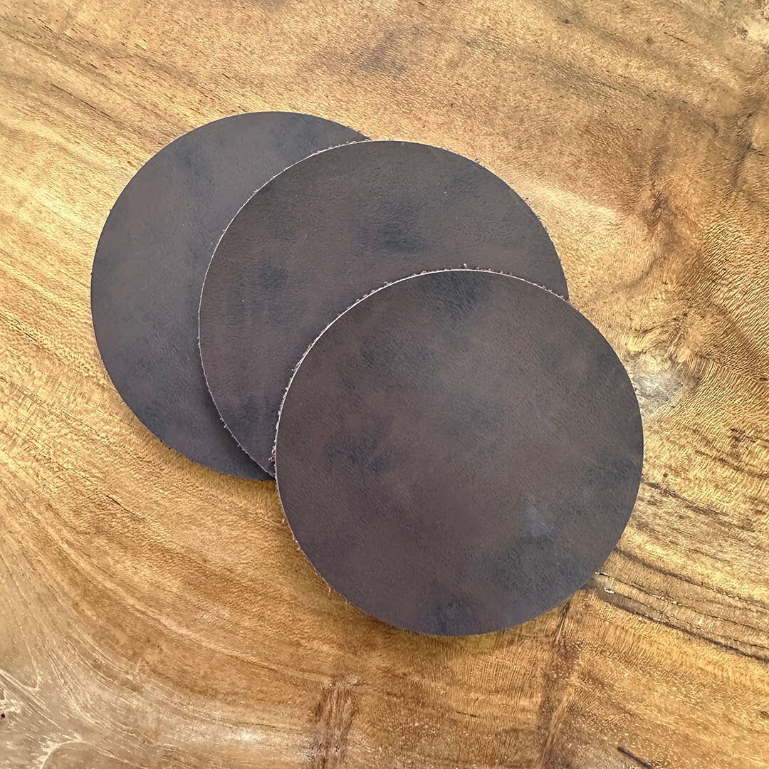 Vegan Leather Round Coasters Dark Brown