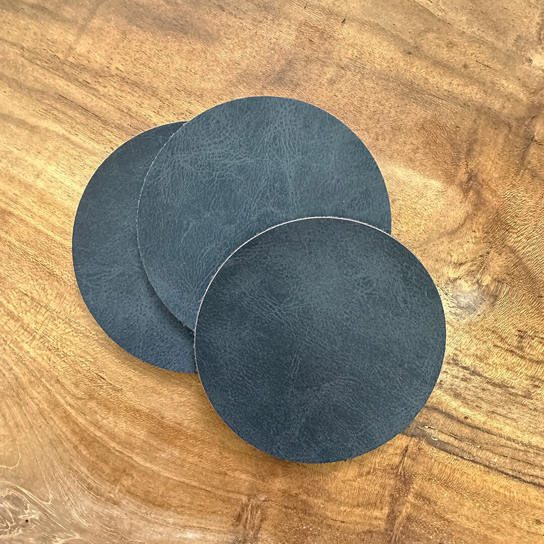 Via Deco Vegan Leather Round Coasters Dark Grey