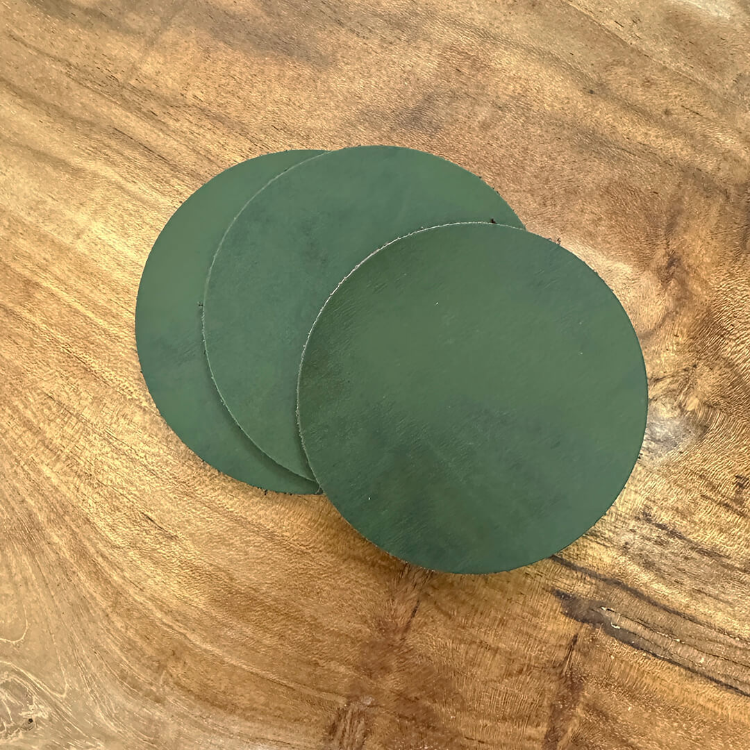 Via Deco Vegan Leather Round Coasters Green 