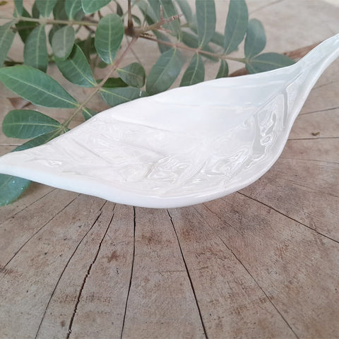 small handmade ceramic leaf bowl - white