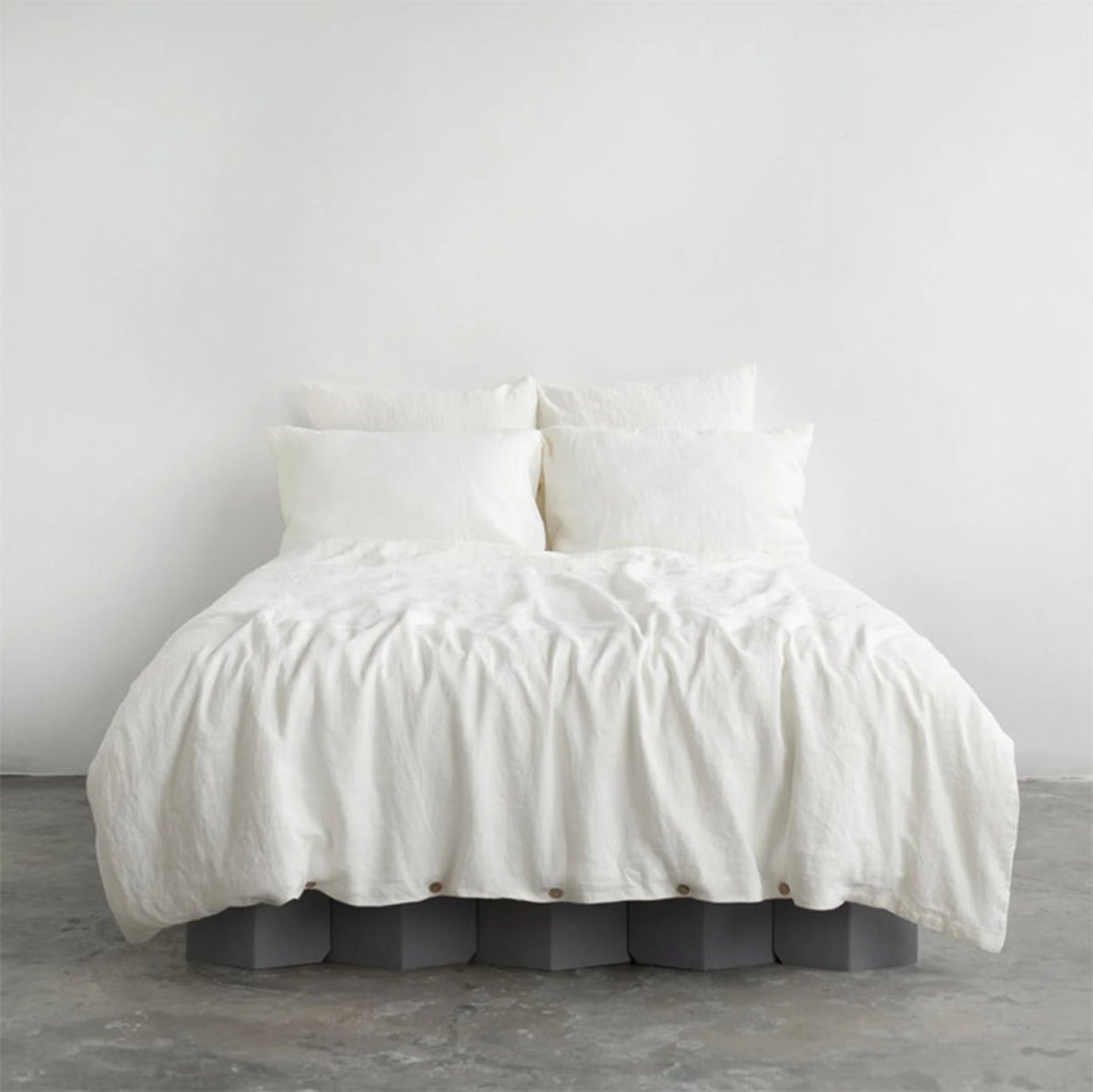 White Stone Washed Linen Duvet Cover Set