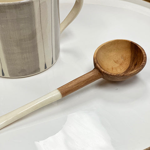 Wild Olive Wood Coffee Spoon with Bone Handle