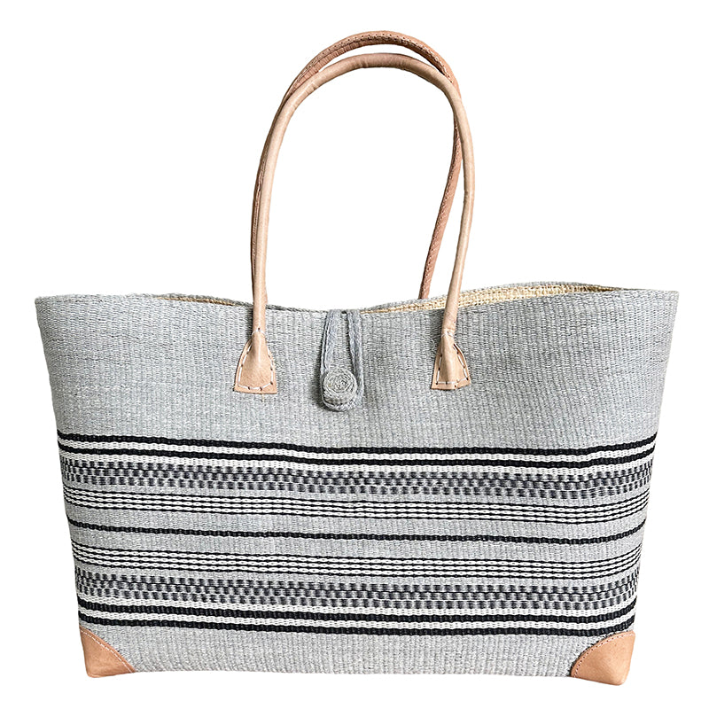 Wild Silk Market Bag Light Grey with Black Stripes