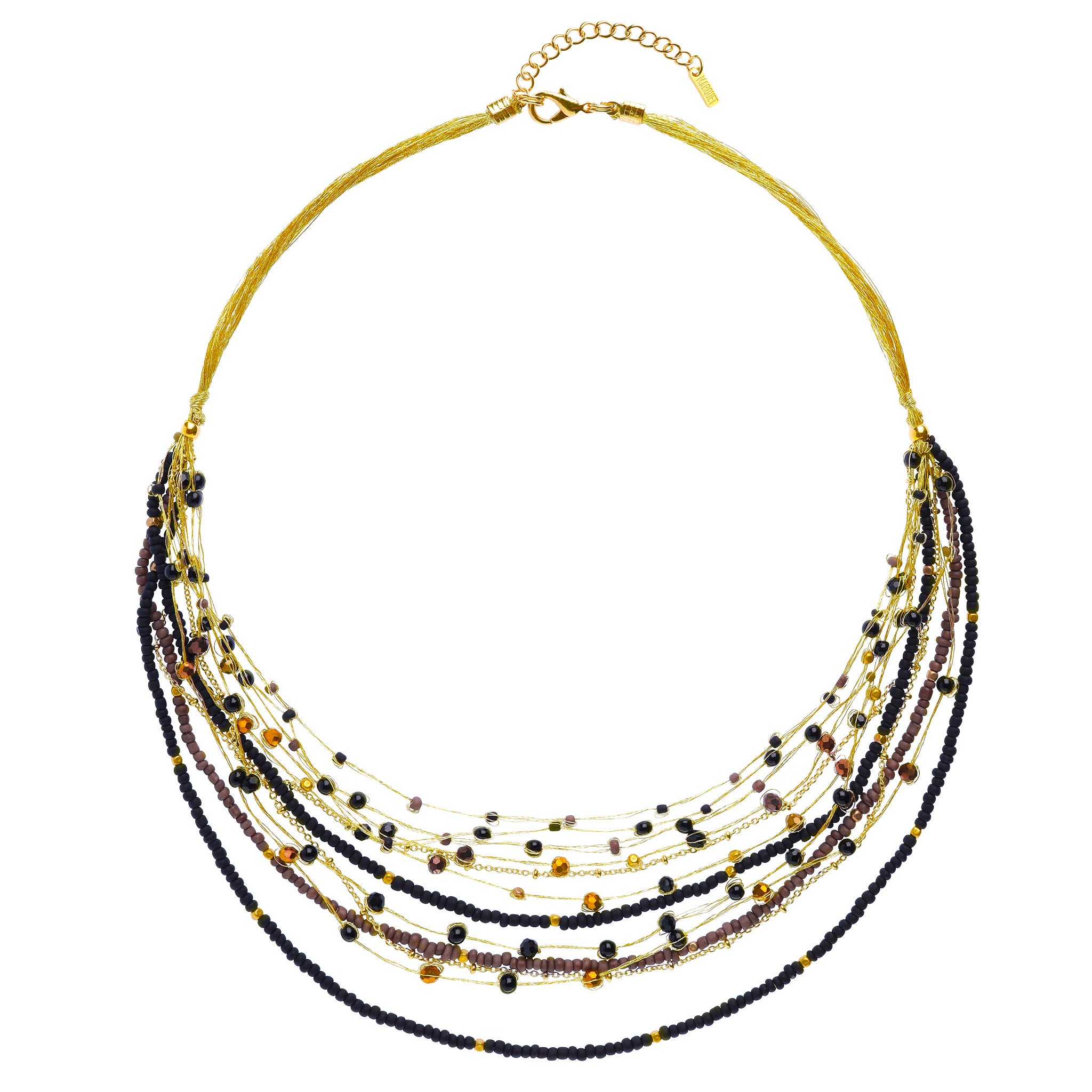 Crystal and Brass Beaded Necklace Black