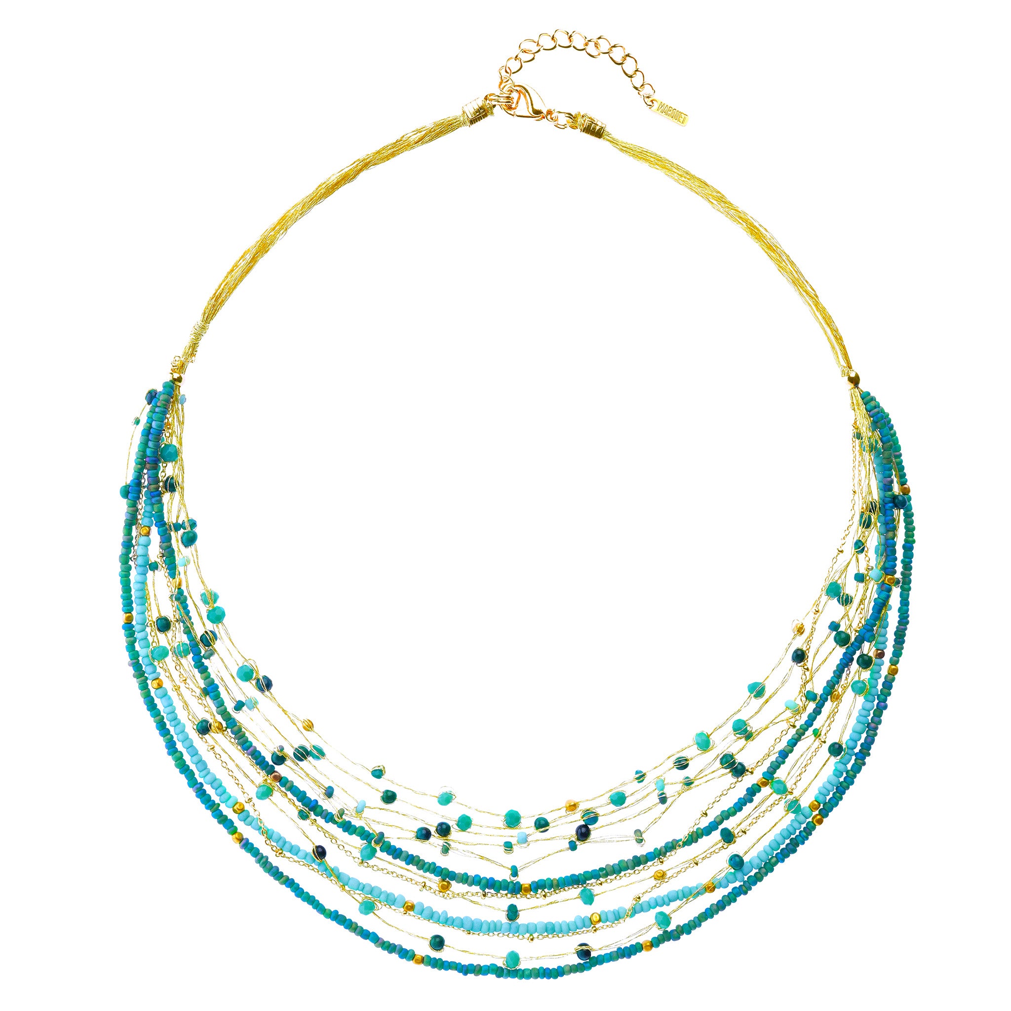 Crystal and Brass Beaded Necklace Teal