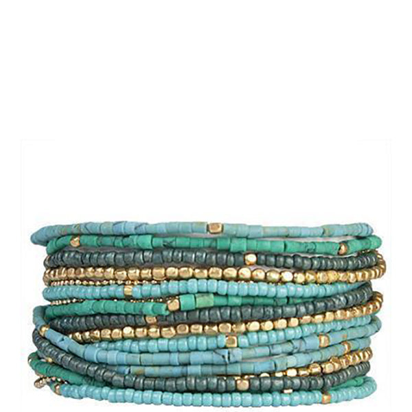 Beaded Wrap Bracelet Teal and Gold