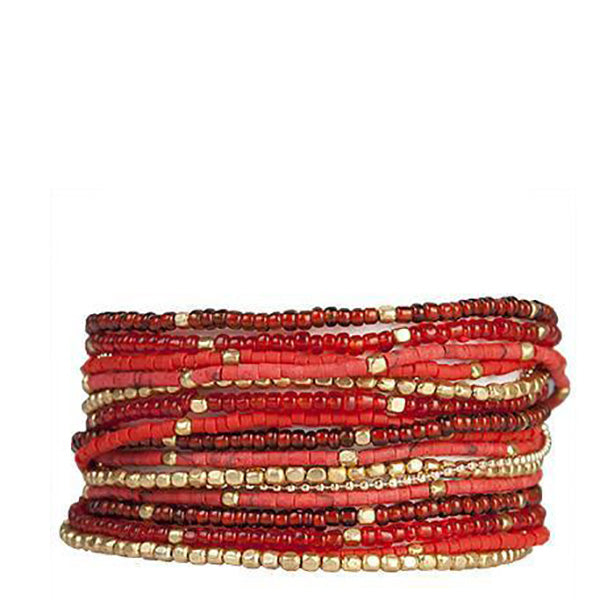 Beaded Wrap Bracelet Red and Gold