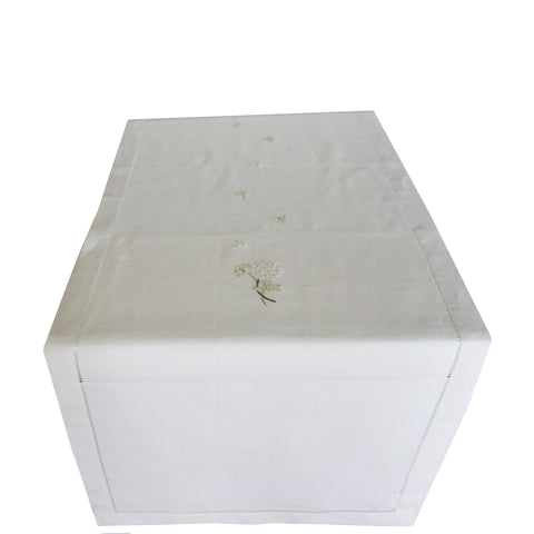 Linen Table Runner Hydrangea White