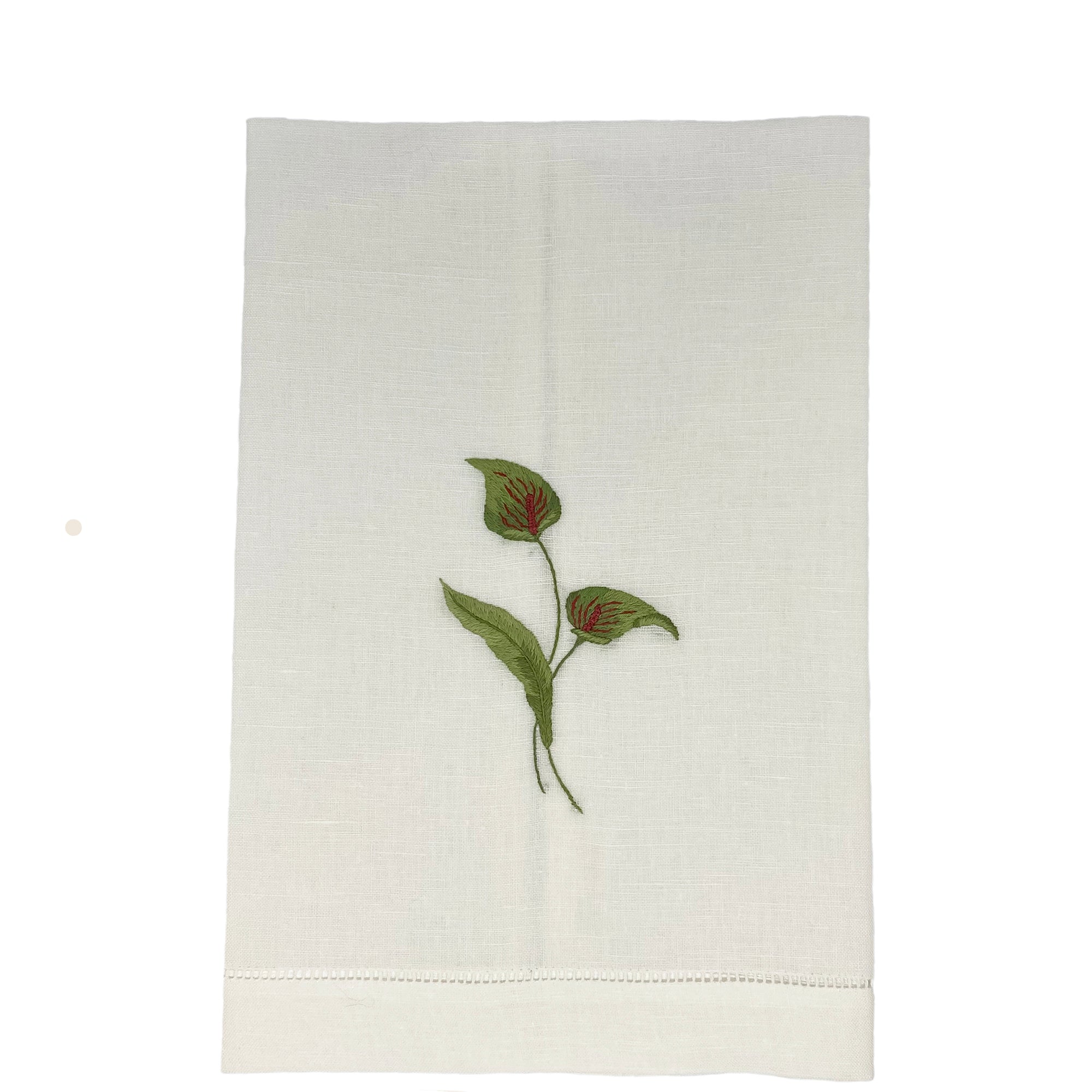 Pure Linen Guest Towel Flamingo Flower White