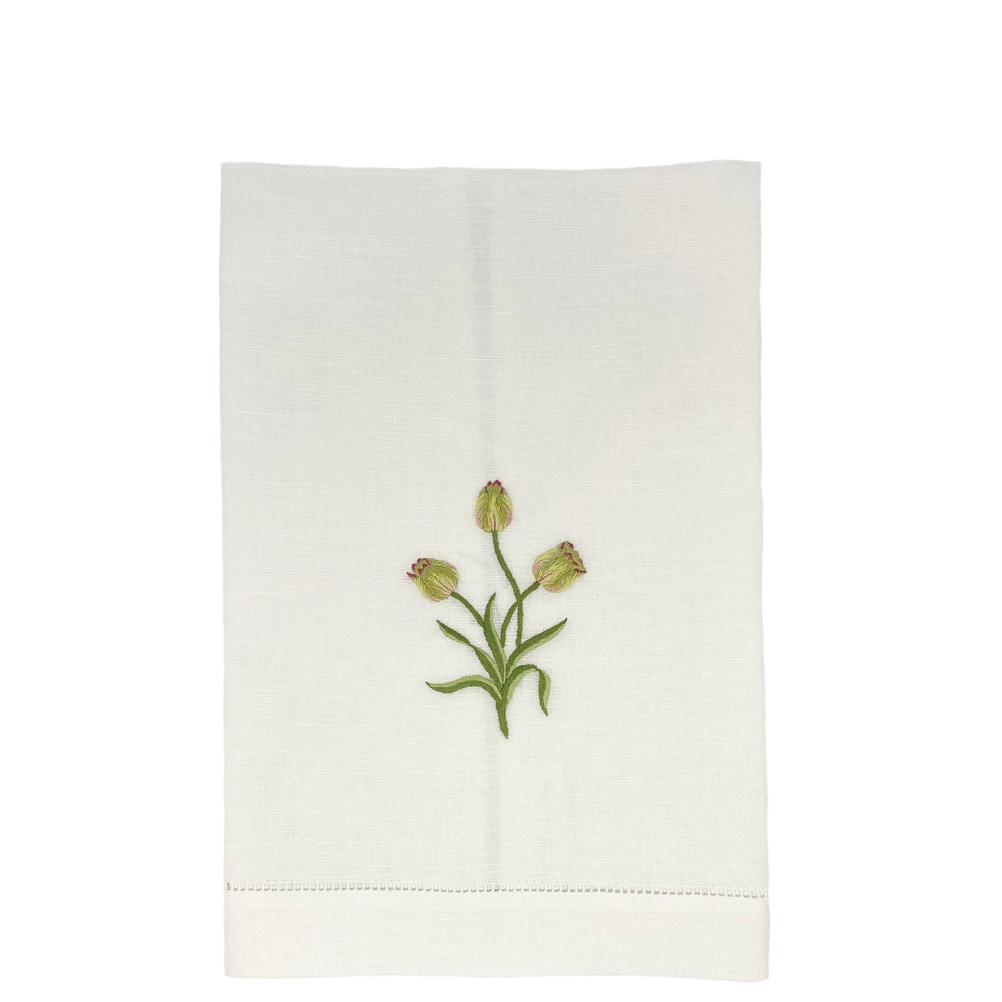 Pure Linen Guest Towel Tulips White