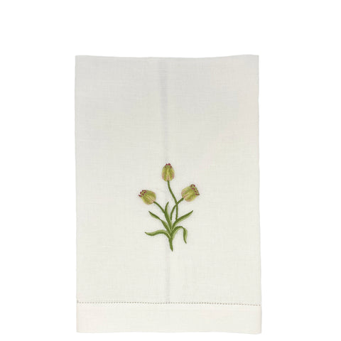 Pure Linen Guest Towel Tulips White