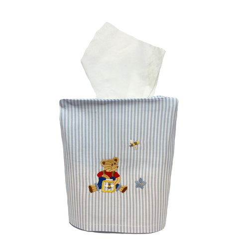Blue Stripe Tissue Box Cover With Teddy Bear