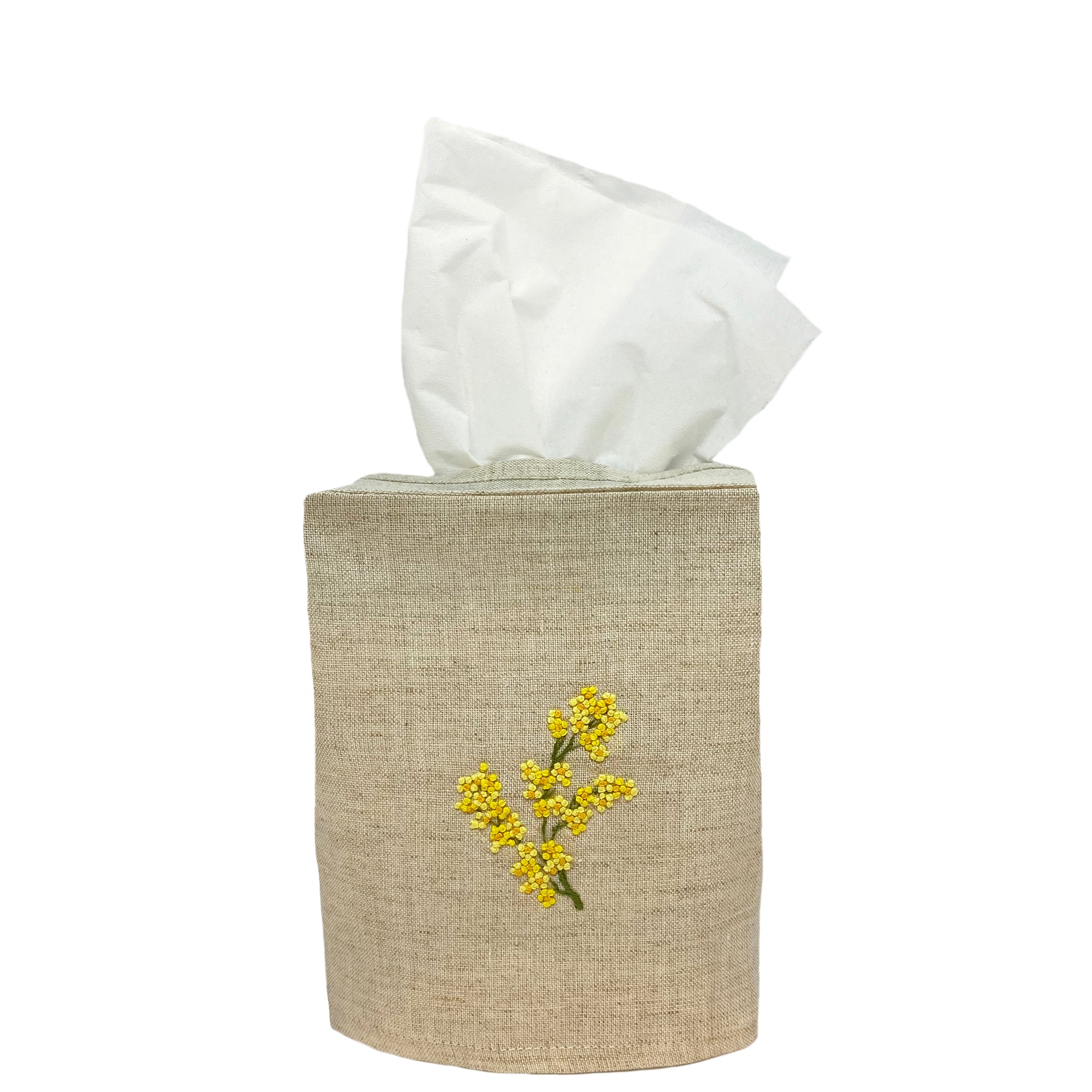 Linen Tissue Box Cover Mimosa Flower Natura