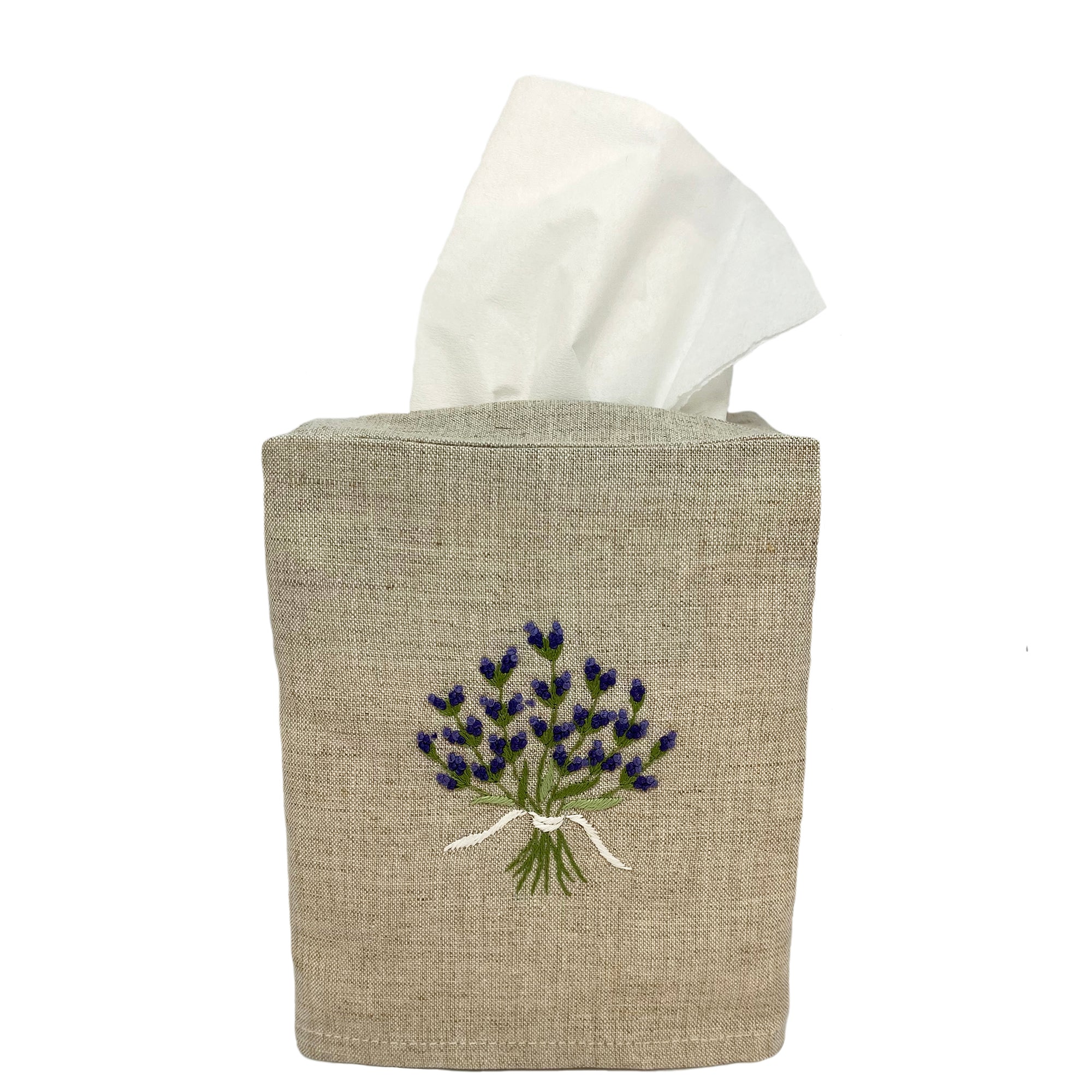 Linen Tissue box Cover Lavender Natural 