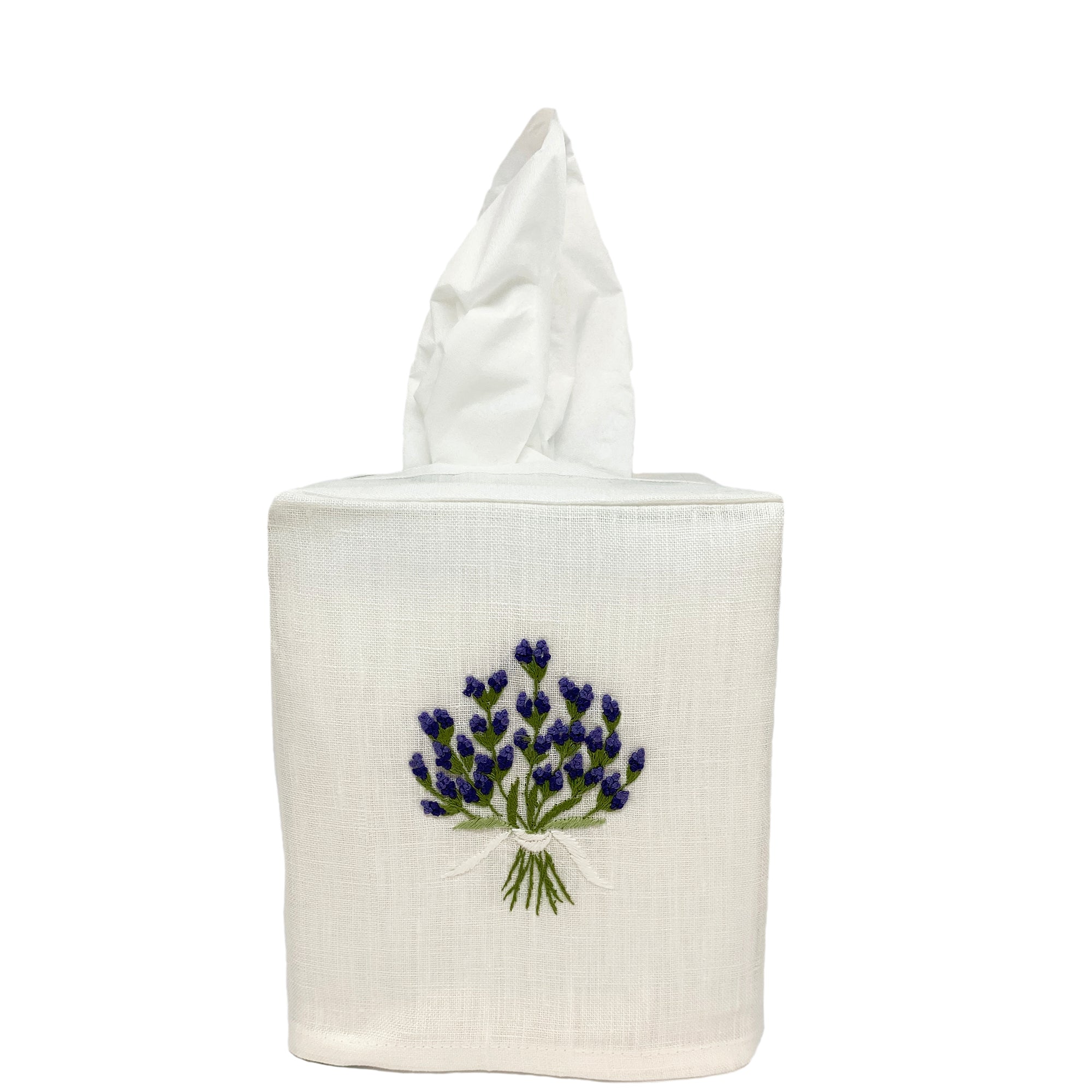 Linen Tissue Box Cover Lavender White