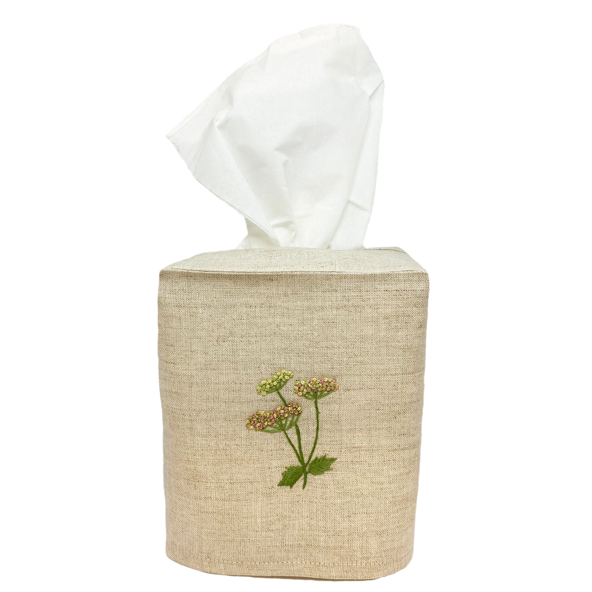 Linen Tissue Box Cover Meadow Flower Natural 