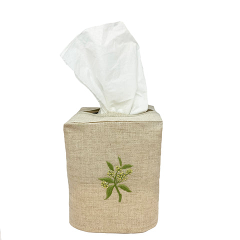 Linen Tissue Box Cover Elderflower Natural