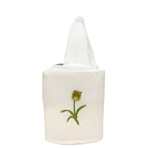 Linen Tissue Box Cover Tulip White