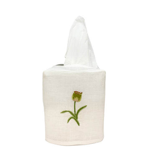 Linen Tissue Box Cover Tulip White
