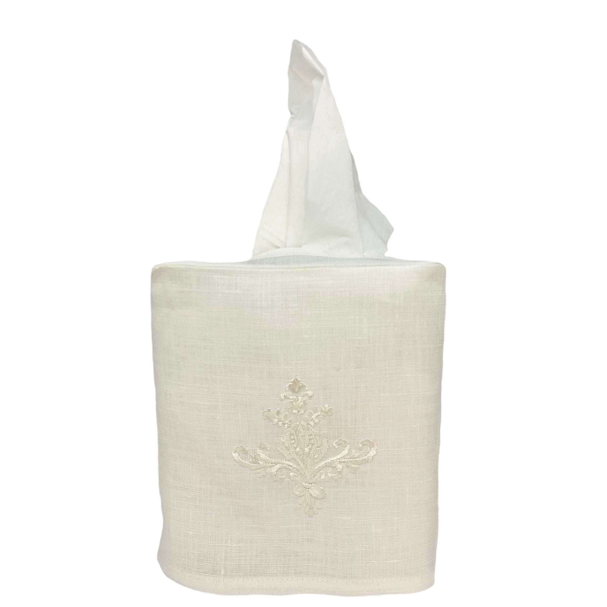 Linen Tissue Box Cover Ornament White