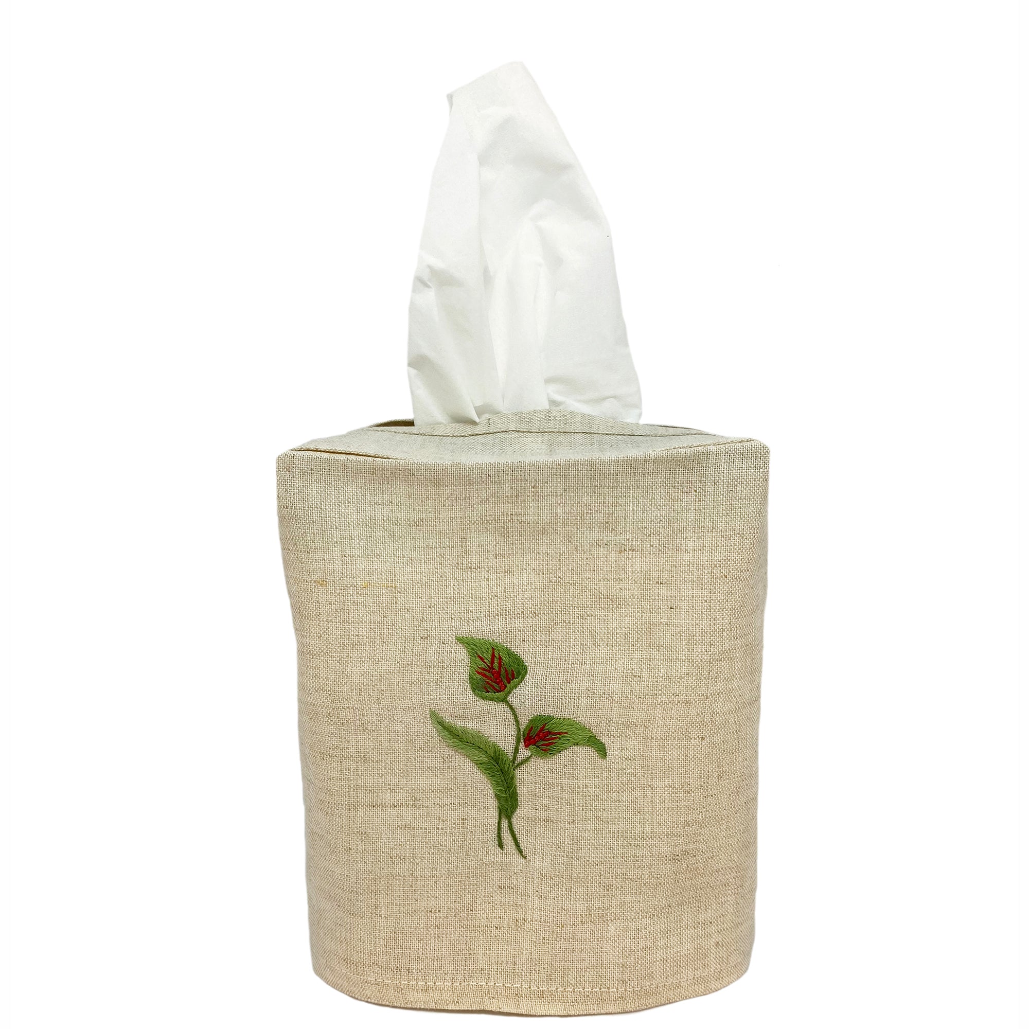 Linen Tissue Box Cover Flamingo Flower Natural 