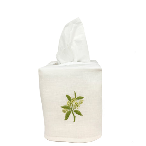 Linen Tissue Box Cover Elderflower White