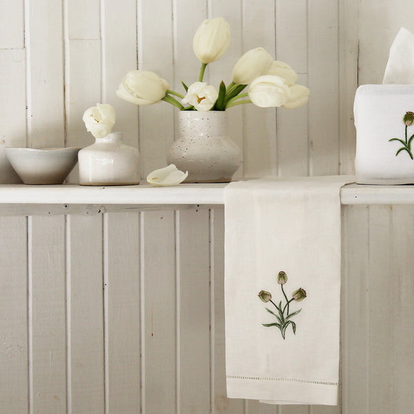 Pure Linen Guest Towel Tulips White