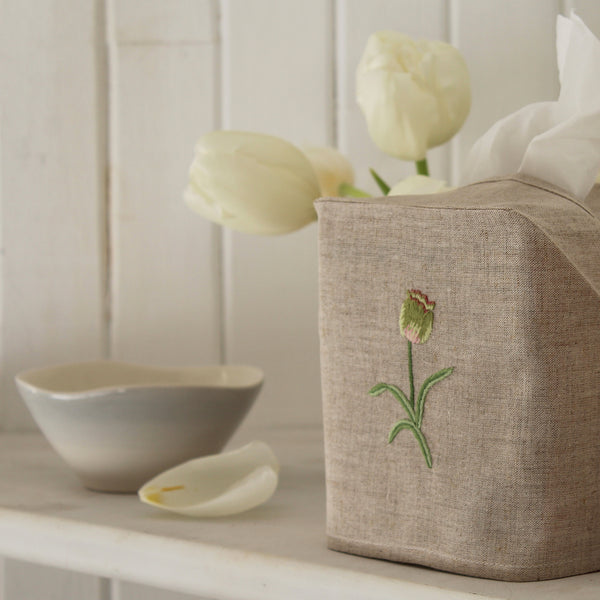 Linen Tissue Box Cover Tulip Natural 