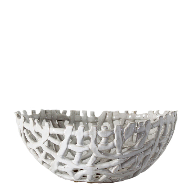 Ceramic Oval Lattice Bowl White Speckle