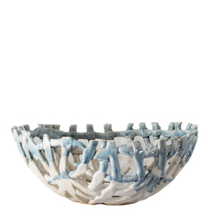 Ceramic Oval Lattice Bowl French Blue