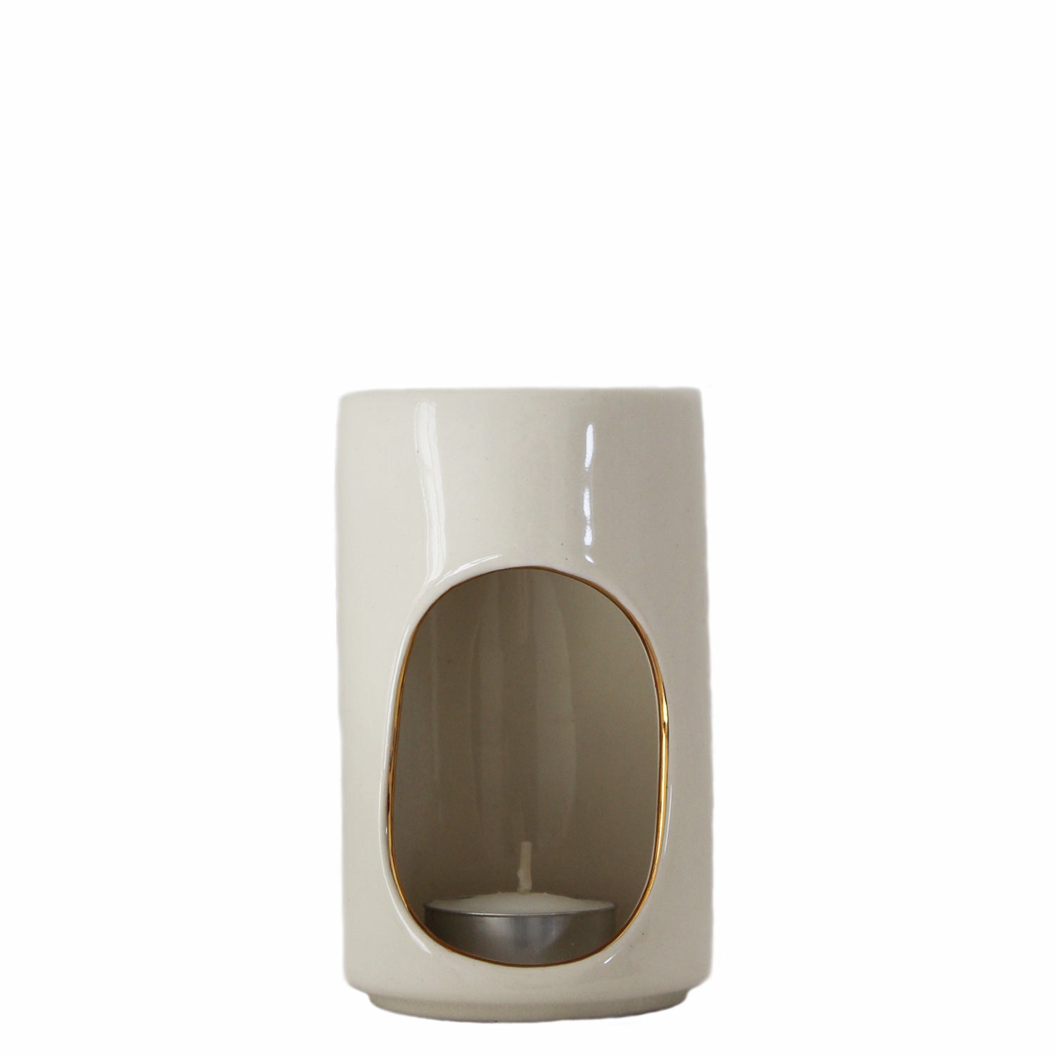 Ceramic Oil Burner White with Gold Trim