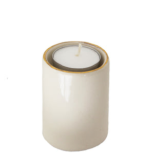 Ceramic Tea Light Holder White with Gold Trim